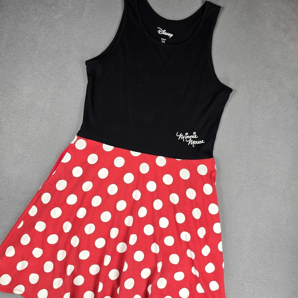Disney Dress Juniors XL Red Polka Dot Minnie Mouse Tank Fit & Flare Pockets